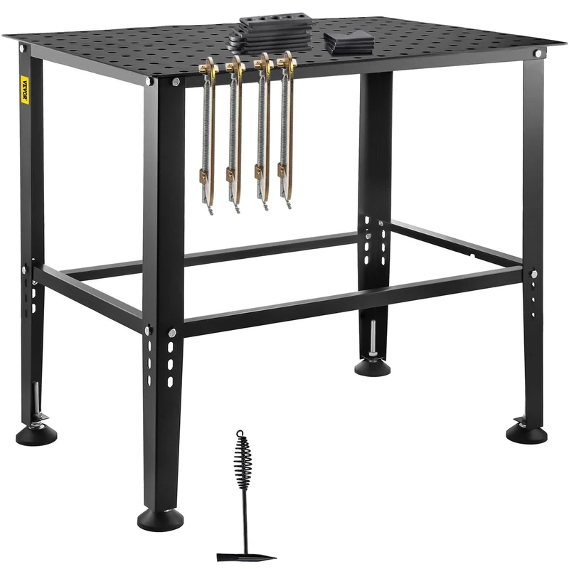 VEVOR 36" x 24" 800LBS Capacity Welding Workbench Table, Heavy-Duty Work Bench with 0.63" Fixture Holes and Non-slip Foot Pads for Welding Assembly Repair Works