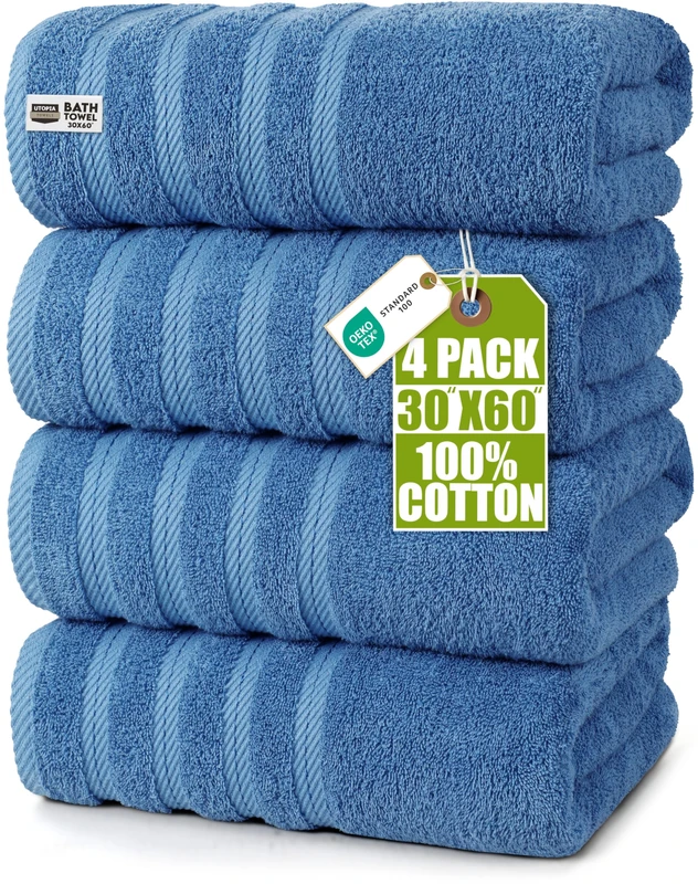 Utopia Towels 4 Pack Premium Bath Towels Set, (76 x 152 CM) 100% Ring Spun Cotton, Lightweight and Highly Absorbent Quick Drying Towels, Perfect for Daily Use (Electric Blue)