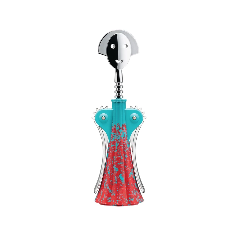 Alessi Anna G. Liquid AM01A 6, Design Corkscrew, in AlkiPaper and Chromed Zamak, Phosphorescent, Multicolored