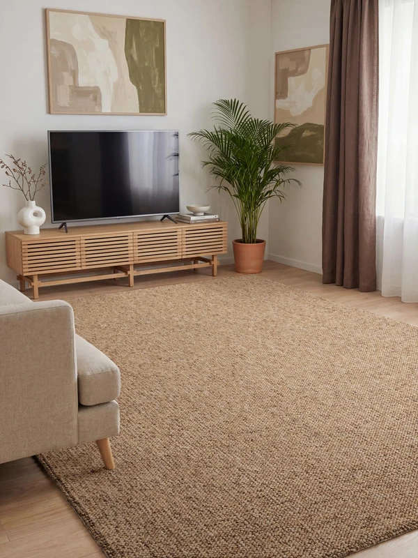 ELLE Decoration 106227 Rocco Soft Flat Weave Rug, Machine Washable, Wool, Durable and Sustainable, Modern, Skandi Look for Living, Dining Room, Bedroom, Hallway-Caramel, 120 x 170 cm (Rechteckig) - Image 1