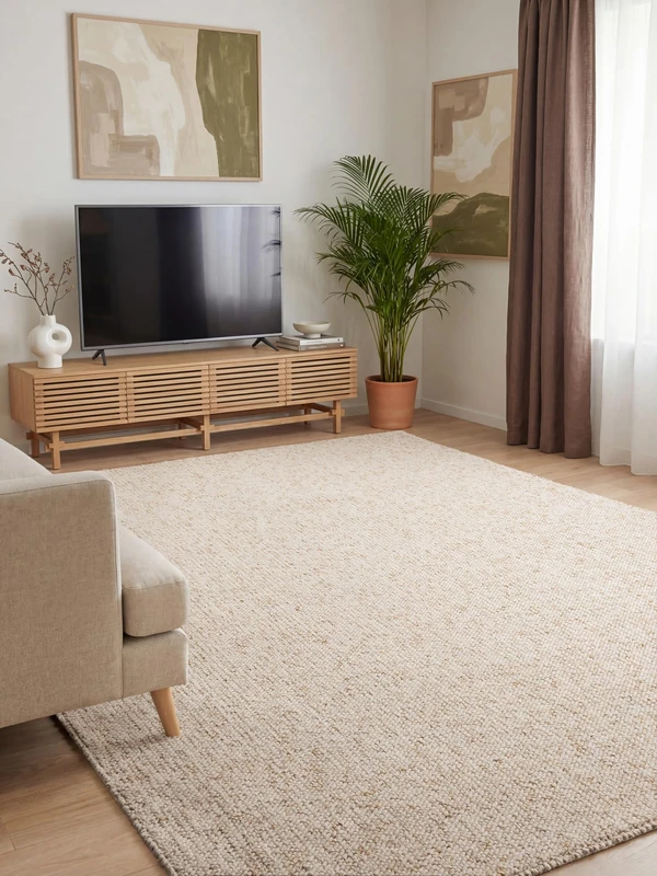 ELLE Decoration Rocco Soft Flat Weave Rug, Machine Washable, Wool Look, Durable and Sustainable, Modern, Skandi Look for Living Room, Dining Room, Bedroom, Hallway - Cream, 160 x 230 cm