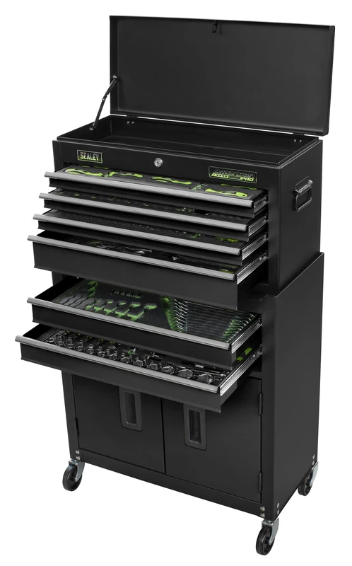 Sealey Siegen Tool Kit with 6 Drawer Top Chest and Rollcab 247pc, Ball Bearing Slides - S01267, Black