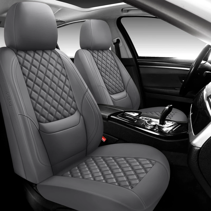 NS YOLO Full Coverage Leather Car Seat Covers,Waterproof Seat Covers for Cars,SUVs Pick-up Truck, Car Seat Cushion,Car Seat Protector,Front Seat Cover,Grey Seat Cover with 2 Seats