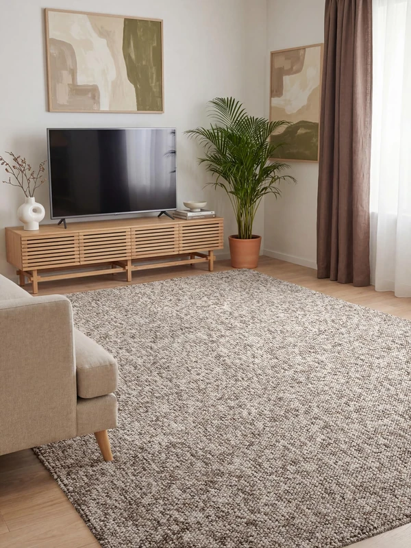 ELLE Decoration Rocco Flat Weave Rug, Machine Washable, Wool Look, Durable and Sustainable, Modern, Skandi Look for Living Room, Dining Room, Bedroom, Hallway - Taupe Multicoloured 120 x 170 cm - Image 1