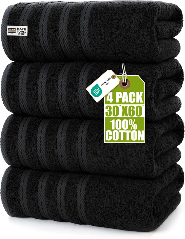 Utopia Towels 4 Pack Premium Bath Towels Set, (76 x 152 CM) 100% Ring Spun Cotton, Lightweight and Highly Absorbent Quick Drying Towels, Perfect for Daily Use (Black) - Image 1