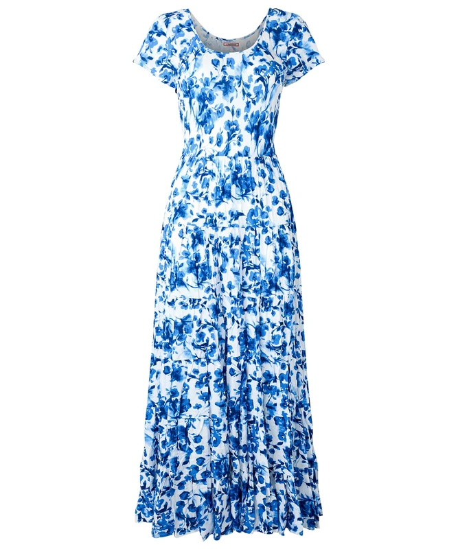 Joe Browns Women's Floral Print Full Skirt Crinkle Maxi Dress, Blue, 12