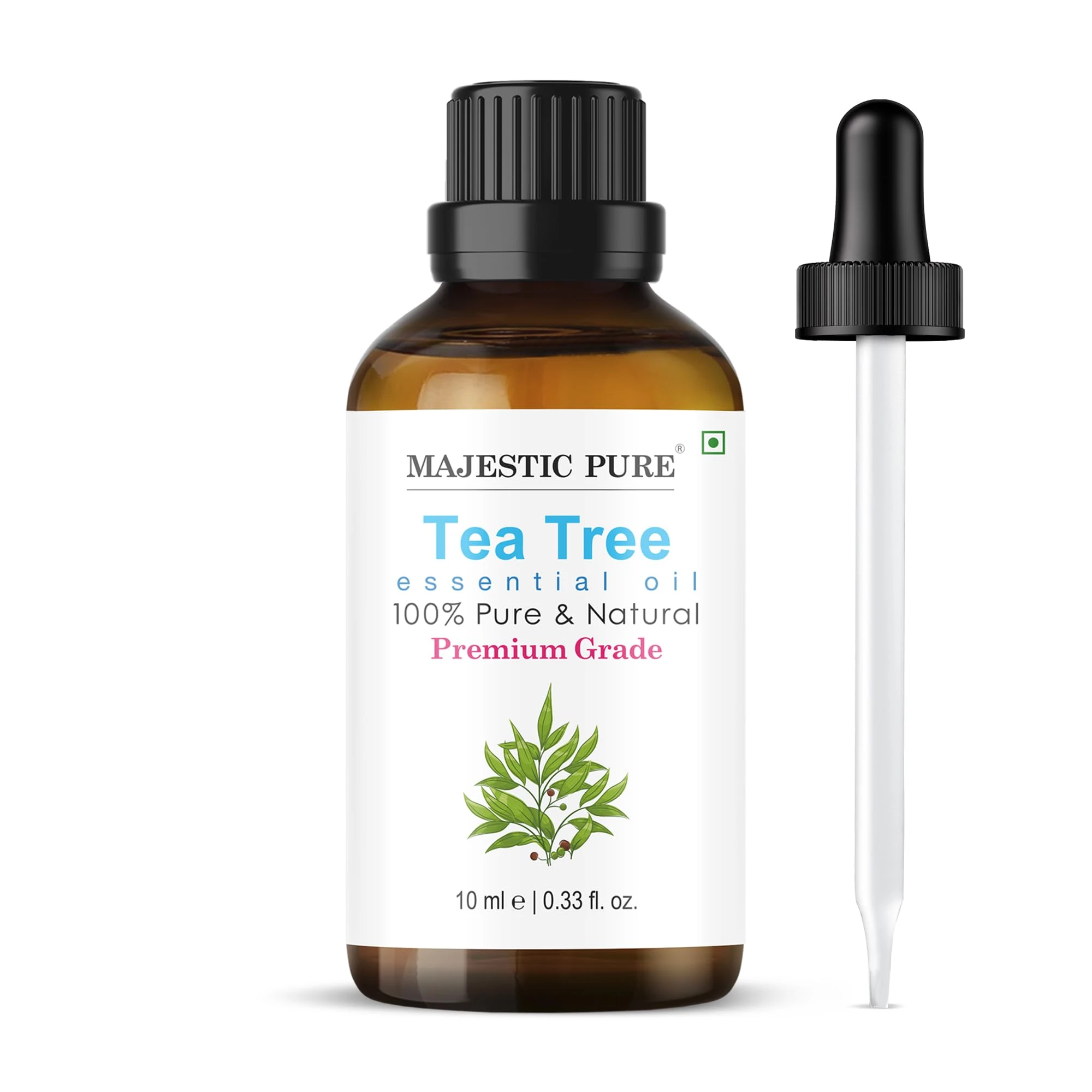 MAJESTIC PURE Tea Tree Essential Oil with Glass Dropper | 100% Pure and Natural Tea Tree Oil | Premium Grade Essential Oils for Diffusers, Skin, Aromatherapy, Massage | 10 ml