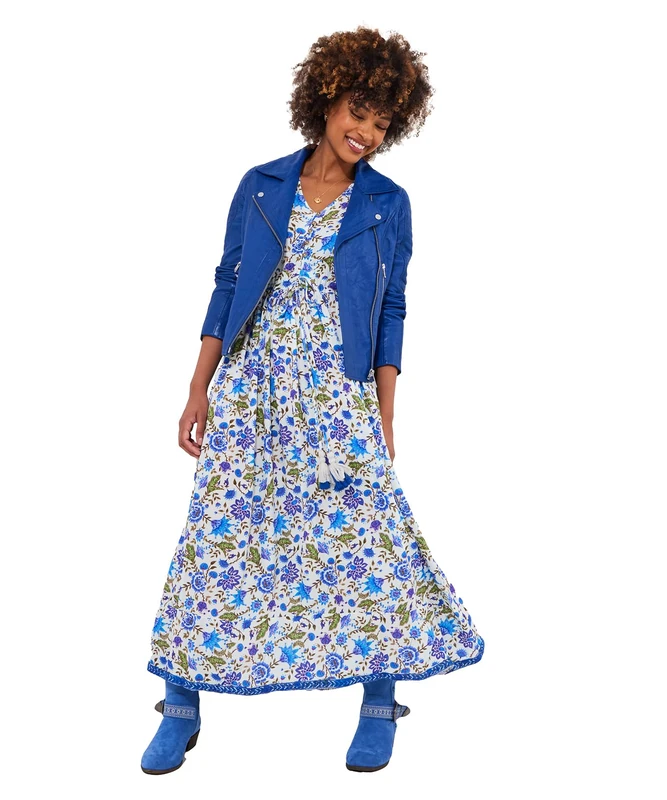 Joe Browns Women's Sequin Embellished Boho Floral Maxi Dress, Regular Fit, Blue, UK 14