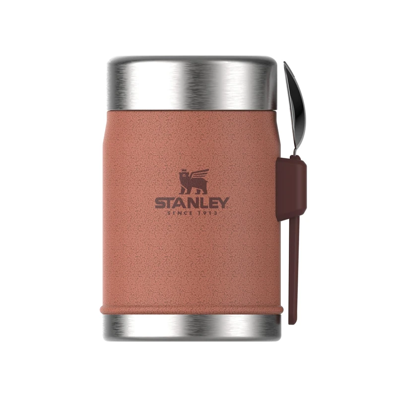 STANLEY 1913 Classic Legendary Food Jar 0.4L With Spork - Keeps Cold For 7 Hours - BPA-Free Stainless Steel Soup Flask - Leakproof - Dishwasher Safe - Hammertone Clay