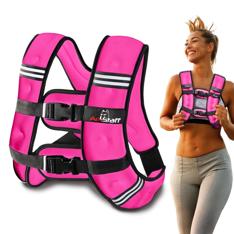 Amstaff Fitness Weighted Vest - Weight Vest for Running, Strength Training & Muscle Building, Features Reflective Stripe for Safe Outdoor Workouts (6lbs, Pink)