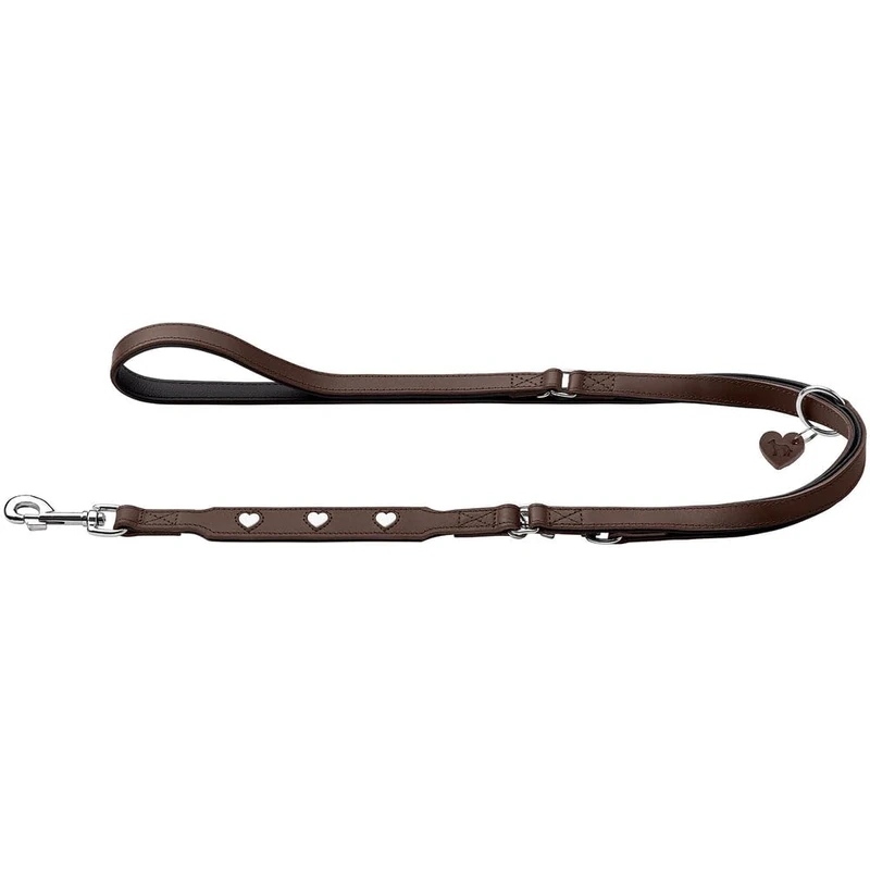 Hunter Love Adjustable Dog Lead Brown/Black Soft Cowhide Nappa Leather 3-Way Adjustment Sewn-in Hearts Made in Germany Size 18/200 - Image 1