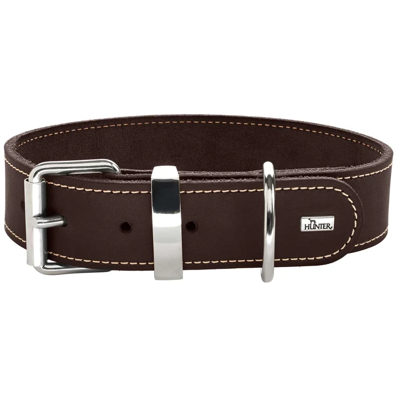 HUNTER Aalborg Special Dog Collar, Colour: Dark Brown, Strong Greased Leather, Robust and Durable, Contrasting Stitching Ideal for Dog Sports, Made in Germany, Size: 75