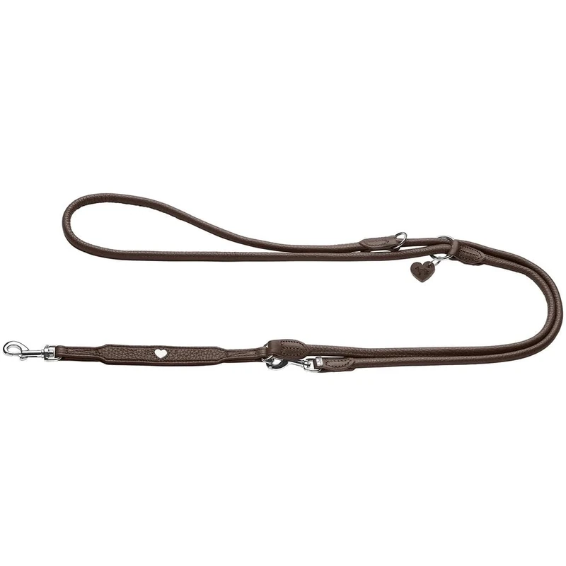 Hunter Round & Soft Love Adjustable Dog Lead Brown Soft Nappa Leather Round 3-Way Adjustment Sewn-in Heart Handmade Made in Germany Size: 6/200