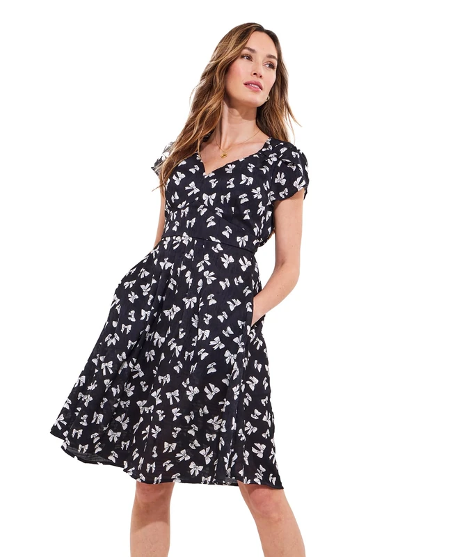 Joe Browns Women's Bow Print Knee-Length Dress, Black, 10