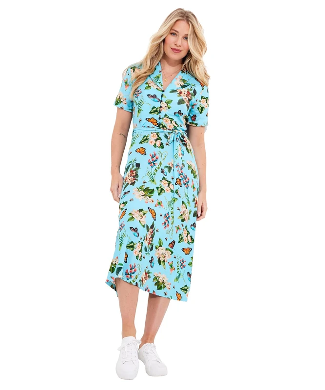 Joe Browns Women's Vintage Collar Butterfly Print Knee-Length Dress, Blue, 18