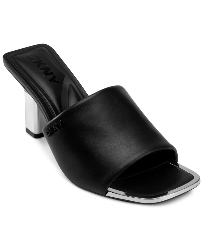 DKNY Women's Kelley Peep Toe Mule Heeled Sandal, black, 38 EU