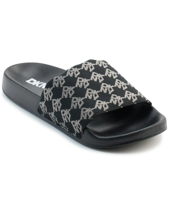 DKNY Women's Zella Flat Slide Sandal, Black Silver, 40 EU