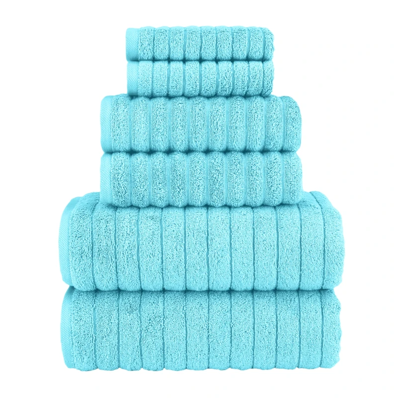 Elegant Comfort 100% Turkish Cotton Corduroy Ribbed Luxury Bath Towels 6-Piece Set, Premium Feel - Quick Dry, Highly Absorbent, Contains 2 Bath Towels, 2 Hand Towels, and 2 Washcloths, Aqua