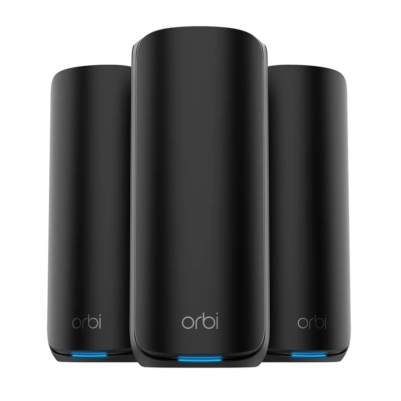 NETGEAR Orbi 870 Series Tri-band WiFi 7 Mesh System (RBE873B) - Router + 2 Satellite Extenders, Security Features, Up to 21 Gbps, Covers up to 7,500 sq. ft., 150 Devices, 10 Gig Internet Port, Black