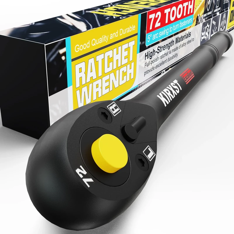 KIRXST 3/8" Drive Ratchet Handle, 72 Teeth Ratchet Wrench 230mm, Ratchet Handle with Quick Release Reversible for Car Repair