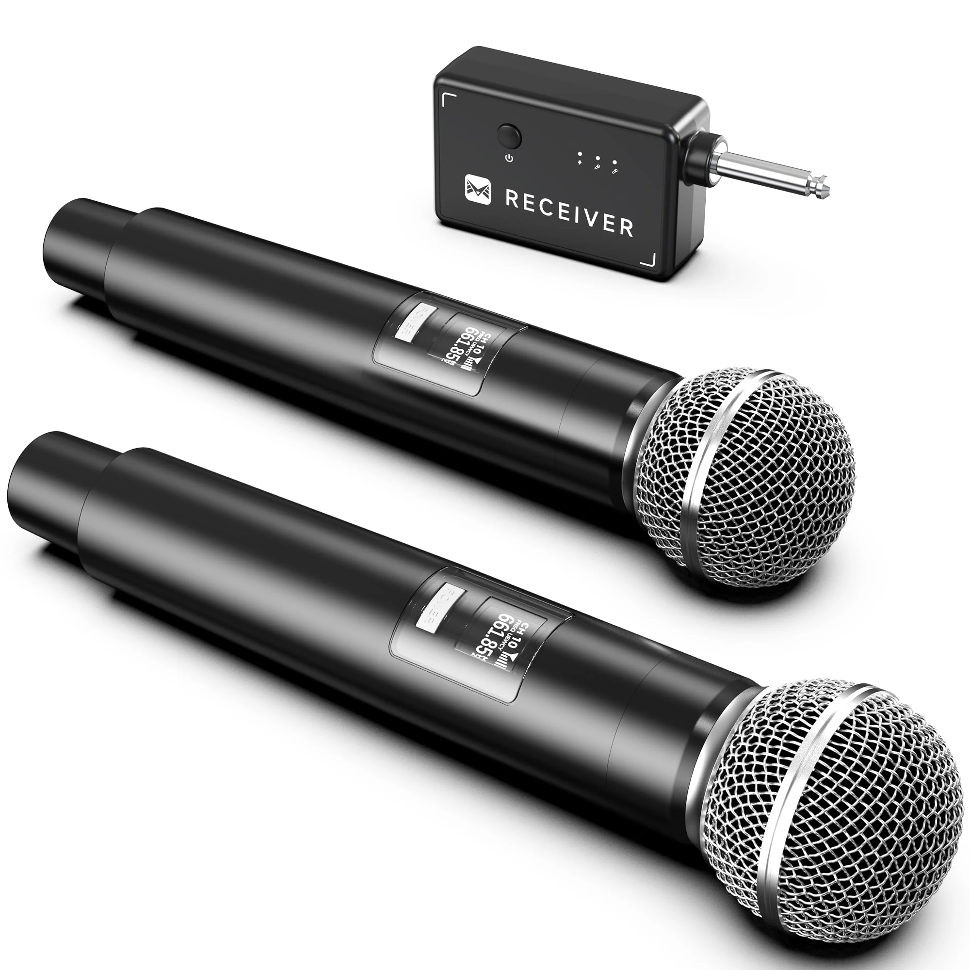 Microphone Wireless, Microphone with One-to-One Chip Connection, 40H Duration, 200 FT Distance Receiving, Rechargeable Receiver, Wireless Microphones for Singing, Video Recording, Home Party (Black)