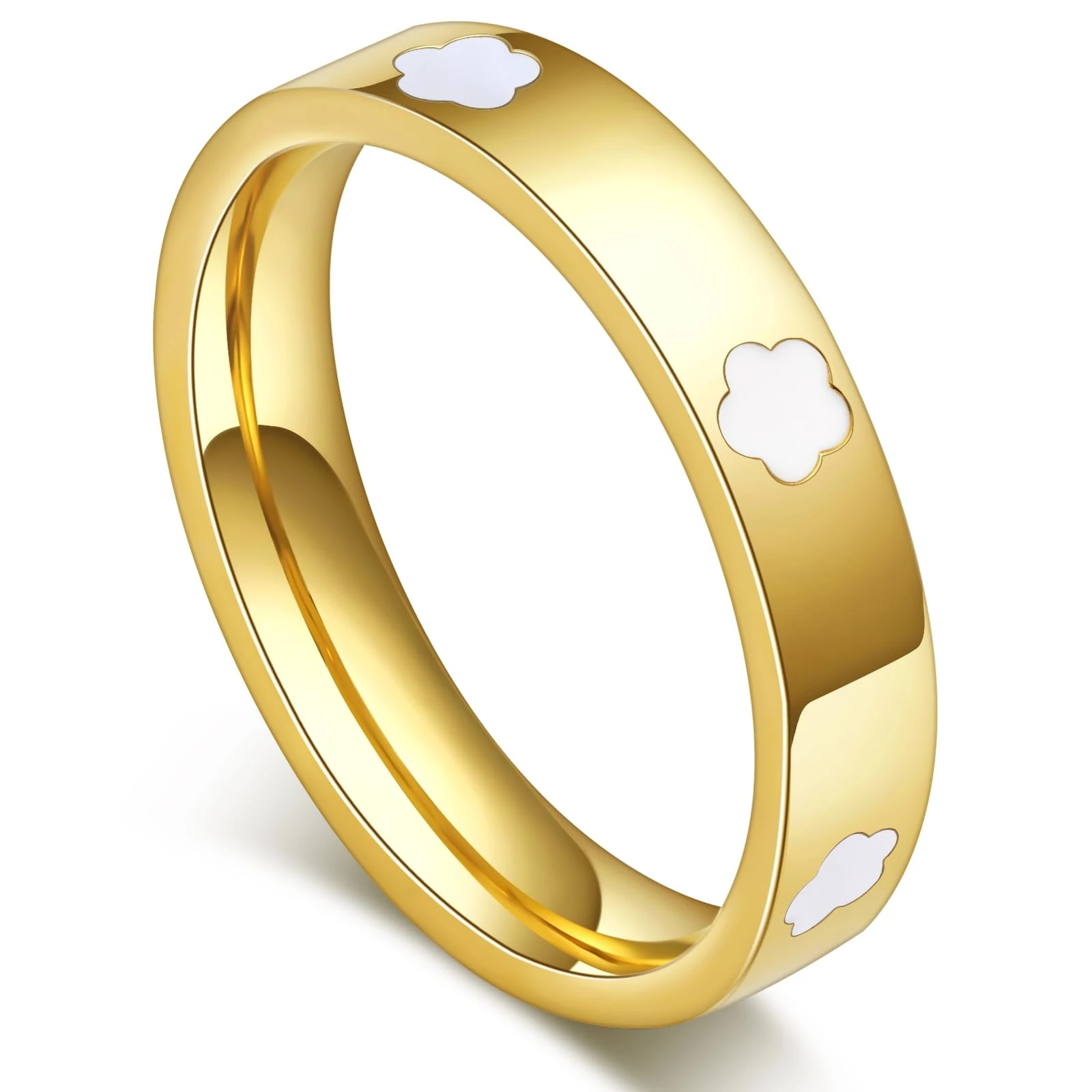 AmorArtSky 18k Gold Five Leaf Clover Dainty Inlaid Zircon Ring for Women:Fashion Lucky Five Leaf Love Promise Rings Stainless Steel Wedding Band Promise Ring Jewelry Birthday Gifts for Women