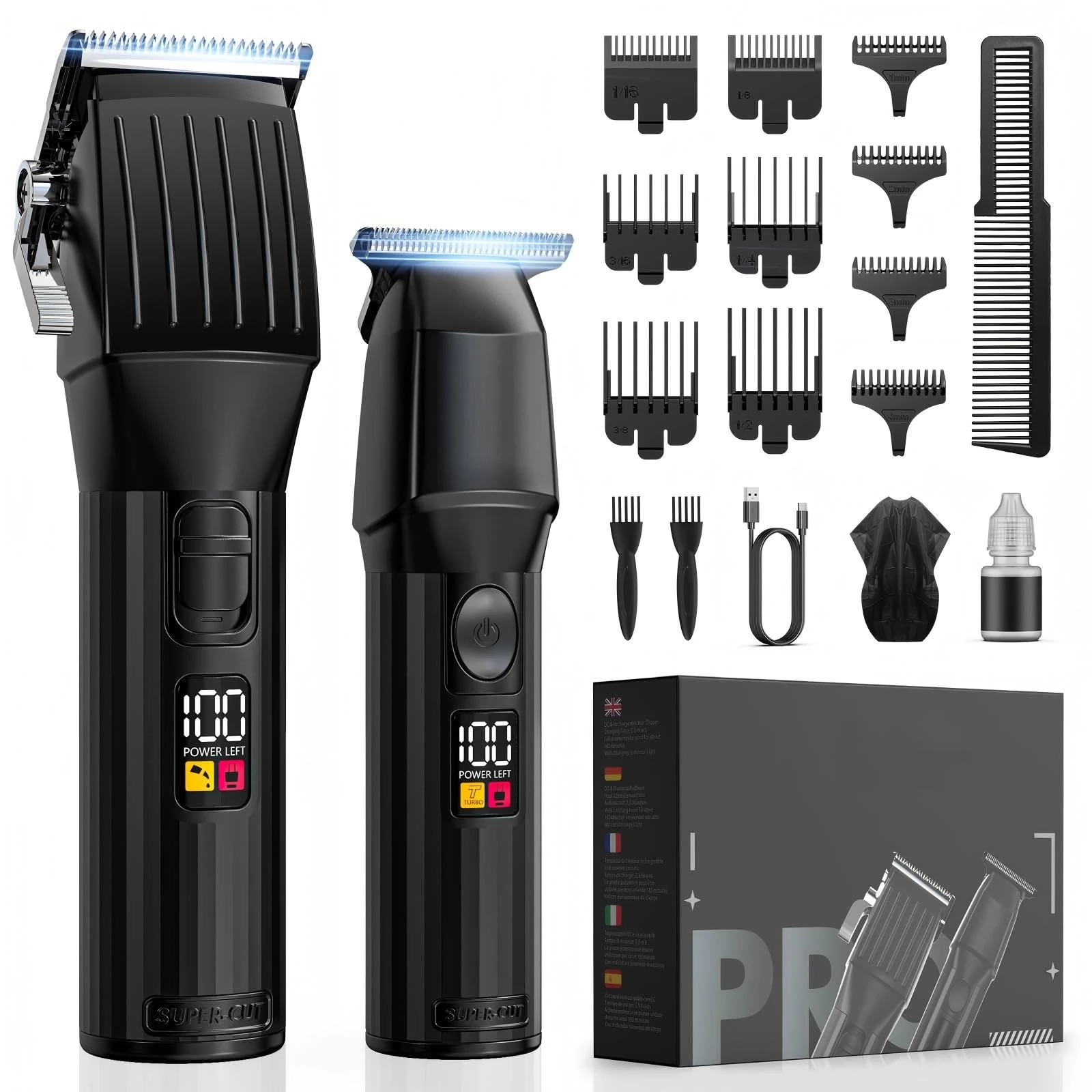 Professional Hair Clippers and Beard Trimmer for Men, Cordless Hair Trimmer Barber Clippers Hair Cutting Kit Rechargeable T-Blade Shaver Haircut Grooming Set with 10 Guide Combs Gifts for Men