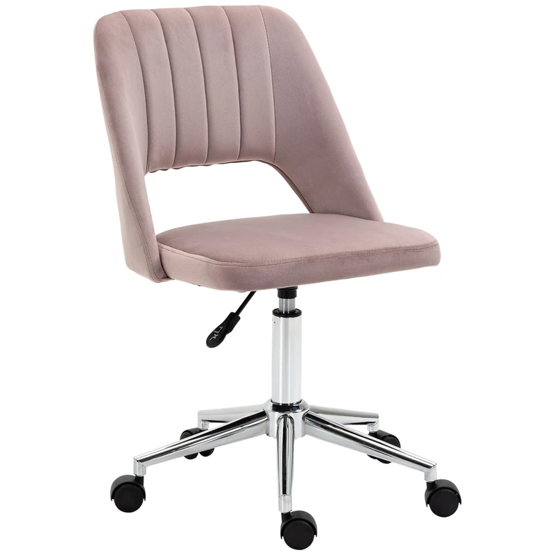 Vinsetto Modern Office Chair, Velvet-feel Fabric Desk Chair with Wheels, Comfy Armless Swivel Vanity Chair for Makeup, Nail Tech, Bedroom, Pink