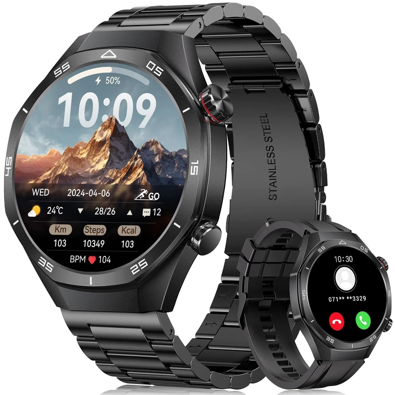 MEGALITH Smart Watch for Men Fitness: 1.52 Inch HD Touch Screen Sports Black Smartwatch - Tracker Waterproof Compatible iOS Android with Phone Function