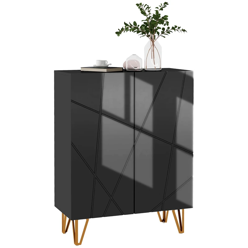 HOMCOM Shoe Storage Cabinet, Shoe Storage Cabinet, 2 Doors with Soft Close Hinges, Adjustable Shelves, for 15 to 20 Pairs of Shoes, Black Lacquer