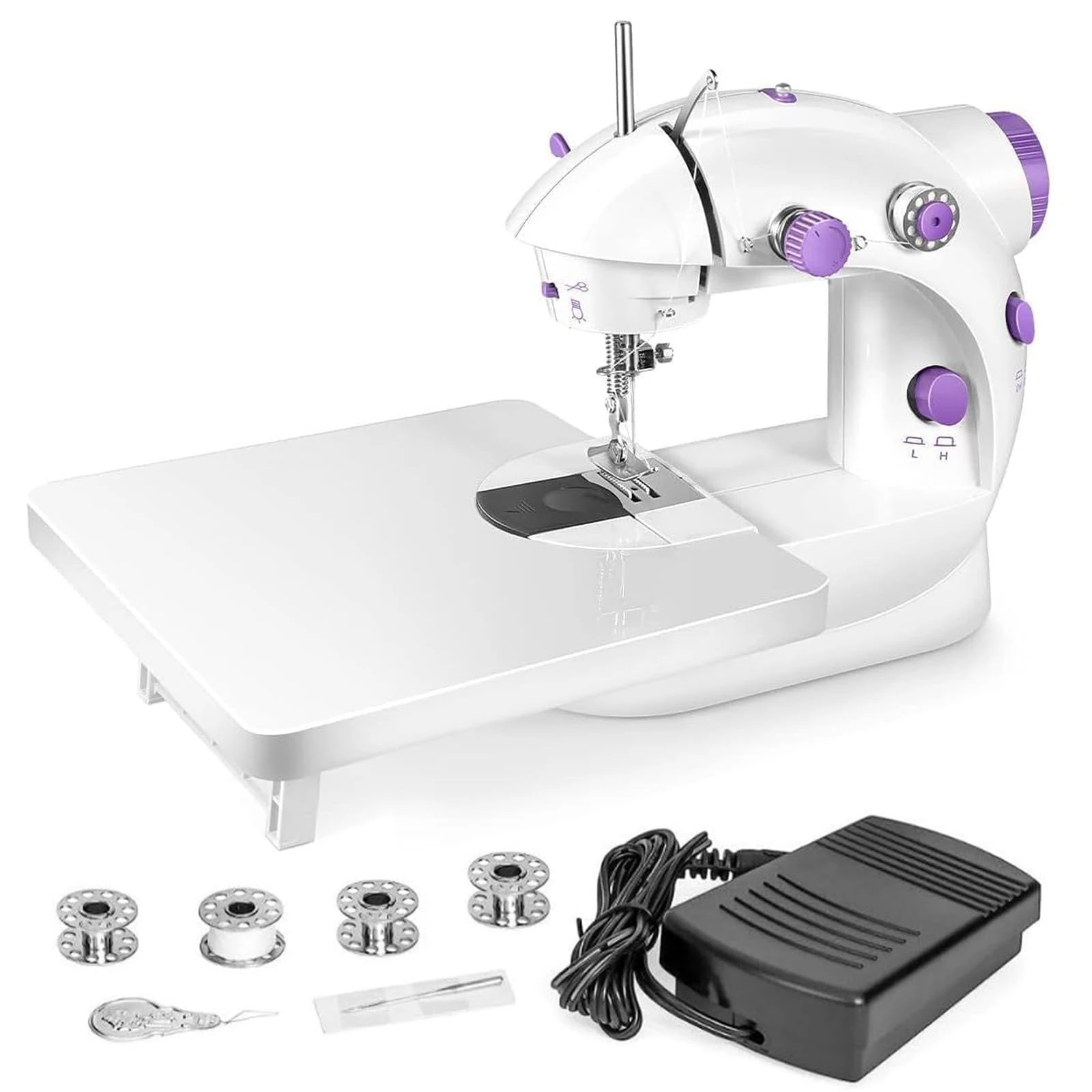 JNBGTU Small Sewing Machine for Kids Beginners, Mini Electric Sewing Machine - Dual Power Modes, Dual Control and LED Lighting, Portable, Perfect for DIY, Home Use, and Crafts