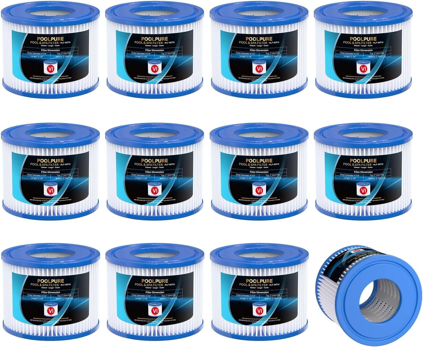 POOLPURE Filter VI, Spa for Pool, Filter Cartridges VI, WhirlpoolMiami Monaco, PoolFilter Replaces Original Cartridge, Spa Accessories, Coleman SaluSpa 90352E (Pack of 12)