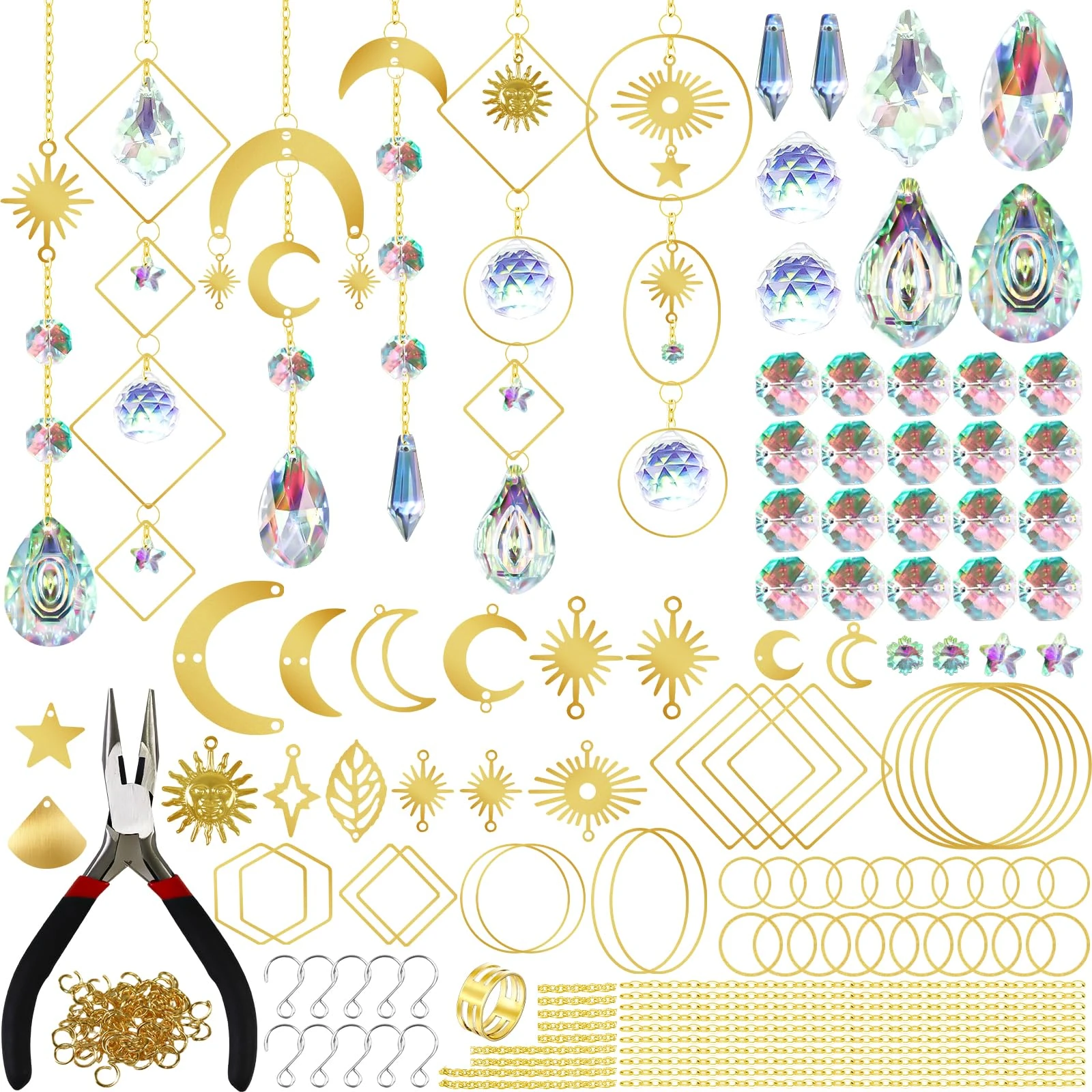 200Pcs Crystal Suncatchers Kit, Crystals Crafts Prism Hanging Decorative, Crystal Suncatchers Making Kits, DIY Suncatcher for Windows Garden Party Wedding Decor