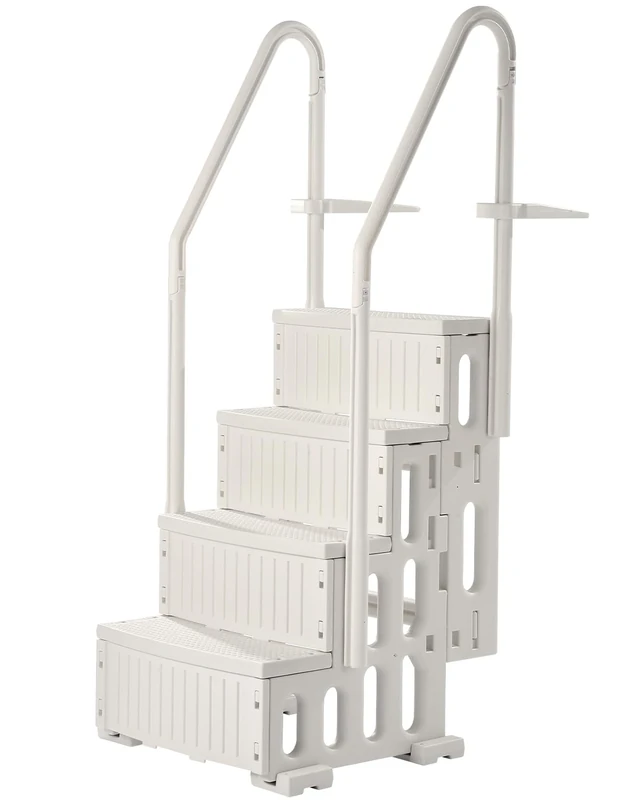 VEVOR Swimming Pool Ladder, 4-Step Double Handrails Stairs with Non-slip Heavy Duty Steps, Max Load Capacity 400 lbs, for 48-54 In Inground & Above-ground Pools of Any Decking Surface, Milk White