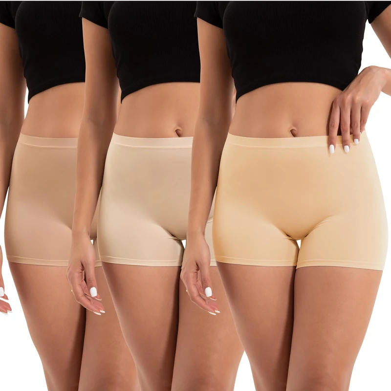 INNERSY Ladies Pants Microfibre Women's Shorts under Dress Boyshort Panties Underwear Multipack 3 (14, Beige/Nude/Brown)