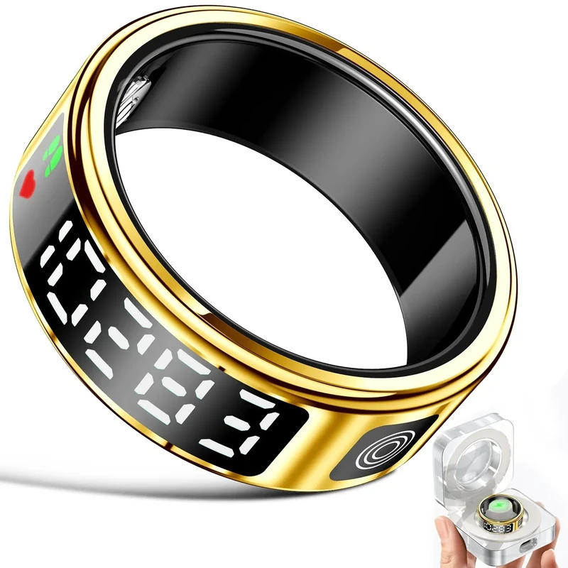 Gwenland Smart Ring for Men Women With LED Display Touch Screen - iOS/Android Compatible Health Fitness Tracker for Activity/Heart Rate/SpO2/Sleep/Step