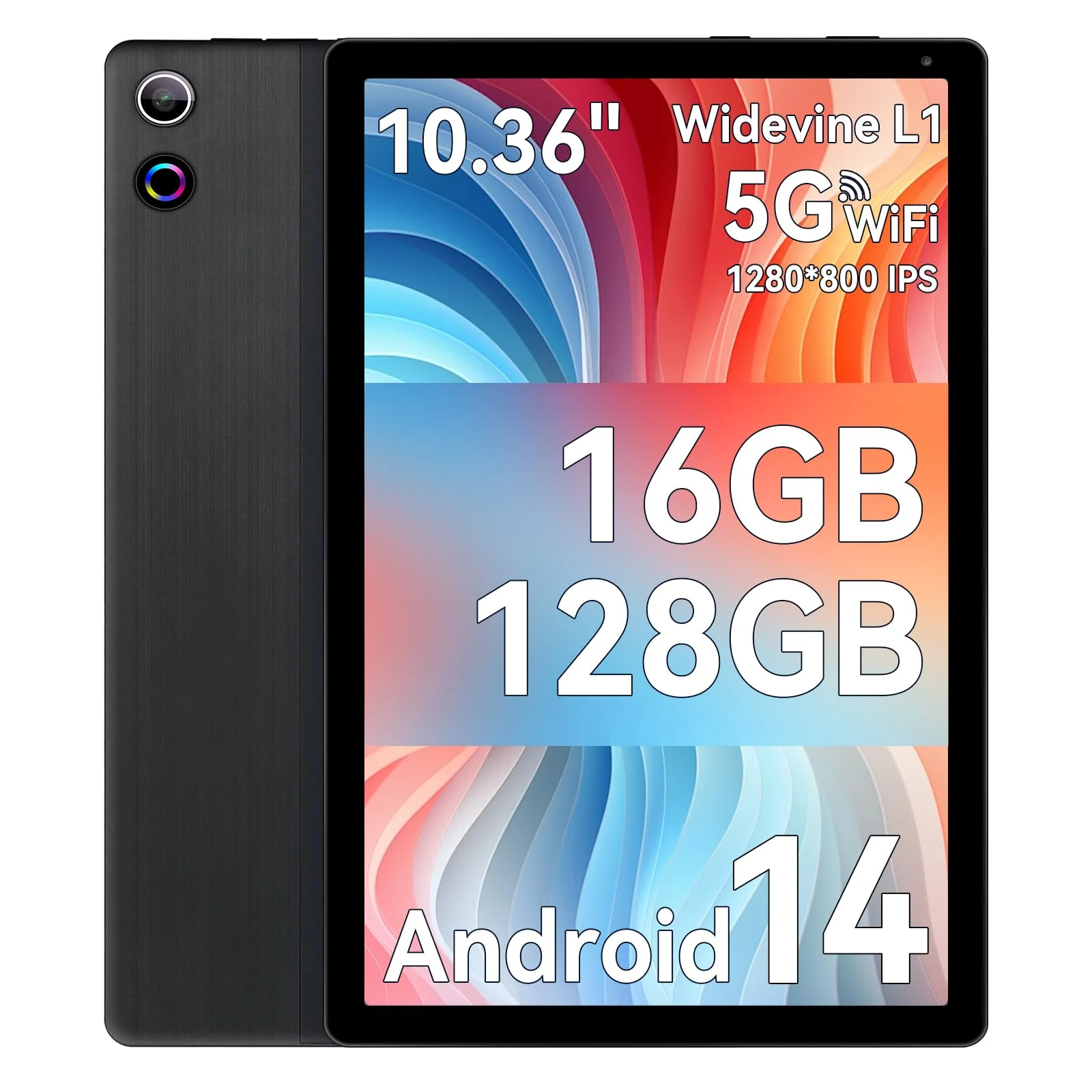 Ainmel 10 Inch Android 14 Tablet, 16GB RAM, 128GB ROM (Expandable to 1TB), Octa-Core Processor, 1280 * 800 IPS HD Touchscreen, 5G/2.4G WiFi, BT 5.0, Dual Camera, 2 Speaker (Black)