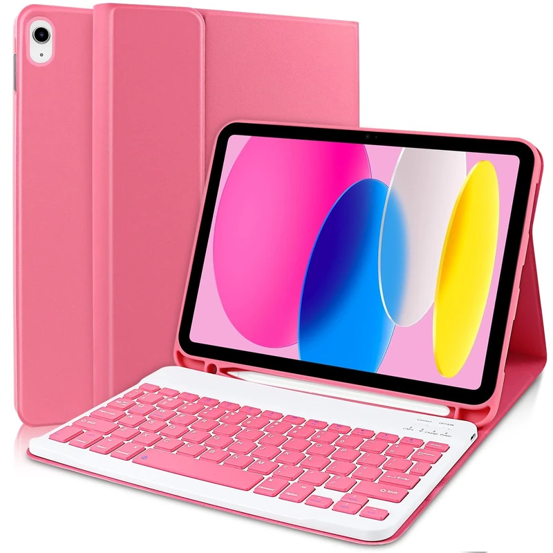 AGARELE Keyboard Case for iPad A16 11th Gen Generation 2025 11 inch/10th Generation 2022 10.9 inch, Wireless Bluetooth Detachable Keyboard for ipad with Pencil Holder, UK Layout (Pink)