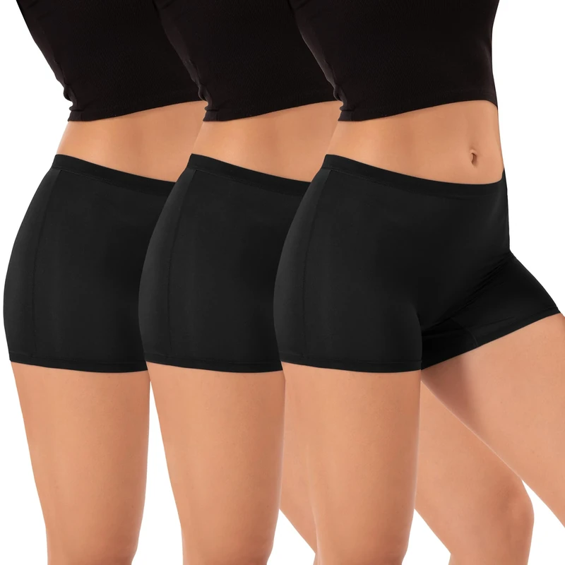 INNERSY Womens Boxers Black Anti Chafing Shorts Ladies Boyshorts Panties Sports Underwear 3 Pack (14, 3 Sports Black)