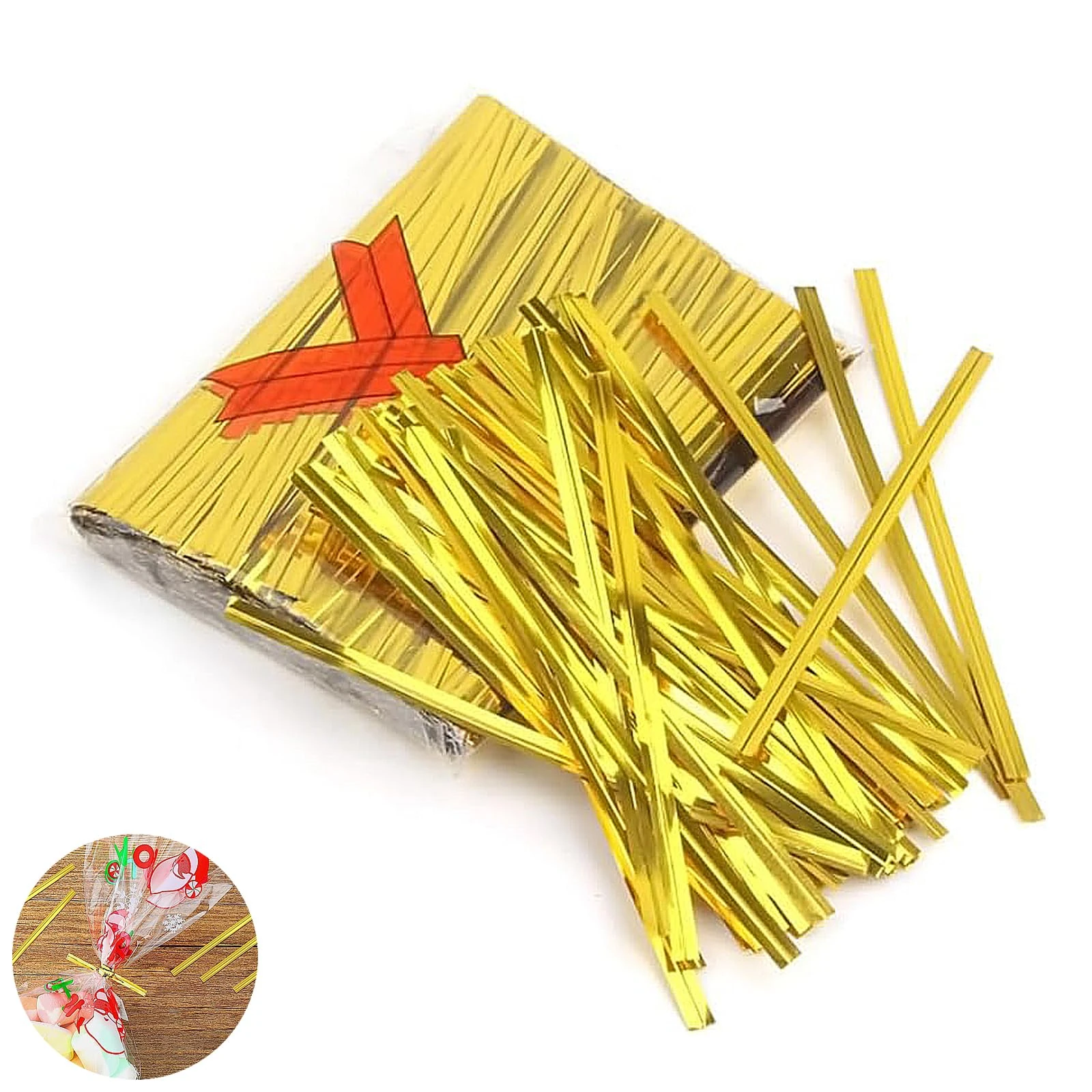 WQEDVN 800 PCS Bag Ties Twists, Sandwich Bag Ties, Twist Ties Christmas, Wire Twist Ties, Reusable Bag Ties, For Candy Coffee Goodie Bags Snacks Halloween Party Cake Present Supplies (Gold, 3.9inch)