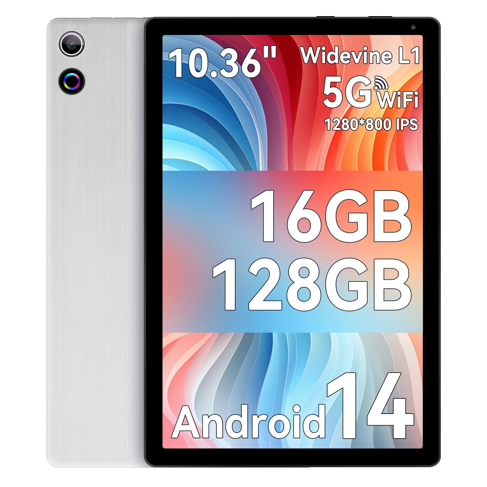 Ainmel 10 Inch Android 14 Tablet, 16GB RAM, 128GB ROM (Expandable to 1TB), Octa-Core Processor, 1280 * 800 IPS HD Touchscreen, 5G/2.4G WiFi, BT 5.0, Dual Camera, 2 Speaker (Silver)