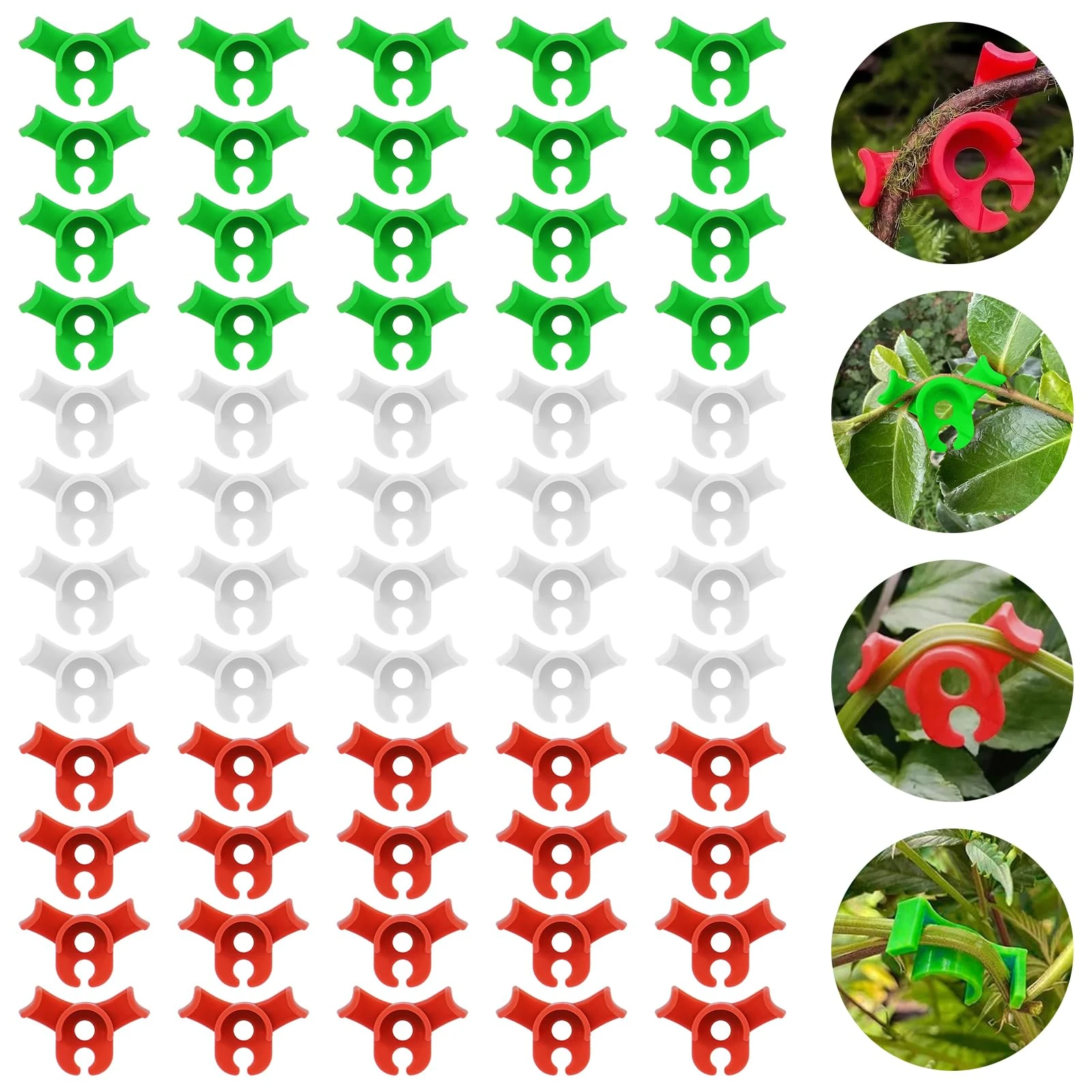 Adiwo 60 Pc Plant Clamp Bender Plant Clips, 90 Degree Plant Stem Trainer, Plant Clip Bender, Plant Training Bending Clips, Low Pressure Training Clip for Gardening Flower Vine Branches Red Green White