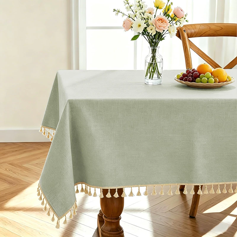 Alsoo Textured Tablecloths for Rectangle Tables Heavy Duty Linen Style Spring Table Cloth Spill Proof Wrinkle Free Table Cover with Tassel for Kitchen Dining Holiday, Sage Green, 55" x 120"