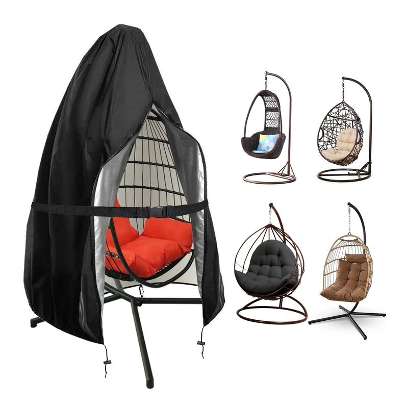 AUXHCYL Egg Chair Cover, 210D Egg Chair Covers Waterproof, Hanging Chair Cover with Waterproof Zipper, UV-Anti Garden Swing Cover, 190×115cm, Black