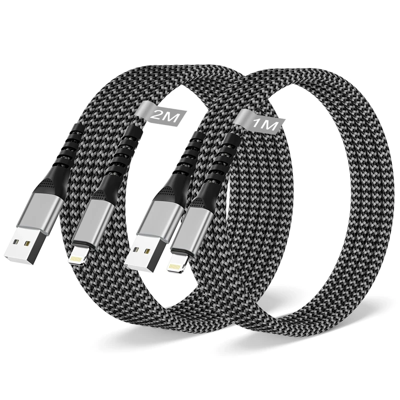 2Pack 1M+2M iPhone Charger Cable Apple MFi Certified, USB Lightning Cable iPhone Charging Cable USB Phone Cable Fast Charging Wire Lead for Apple iPhone 14 13 12 11 Pro Max XS XR X 8 7 Plus SE, iPad