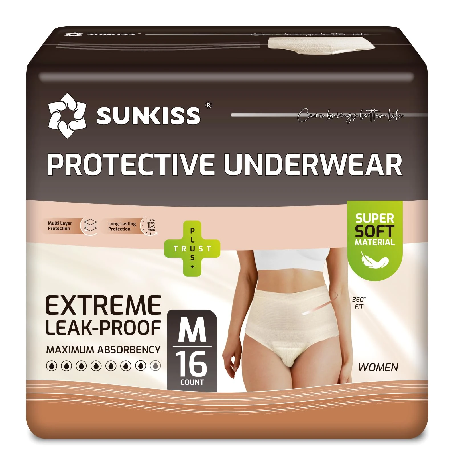 SUNKISS Incontinence Pants Women, Daytime Disposable Postpartum Underwear, UK Size 8-14, Protective Maternity Pull Ups, Beige, Medium, 16 Count