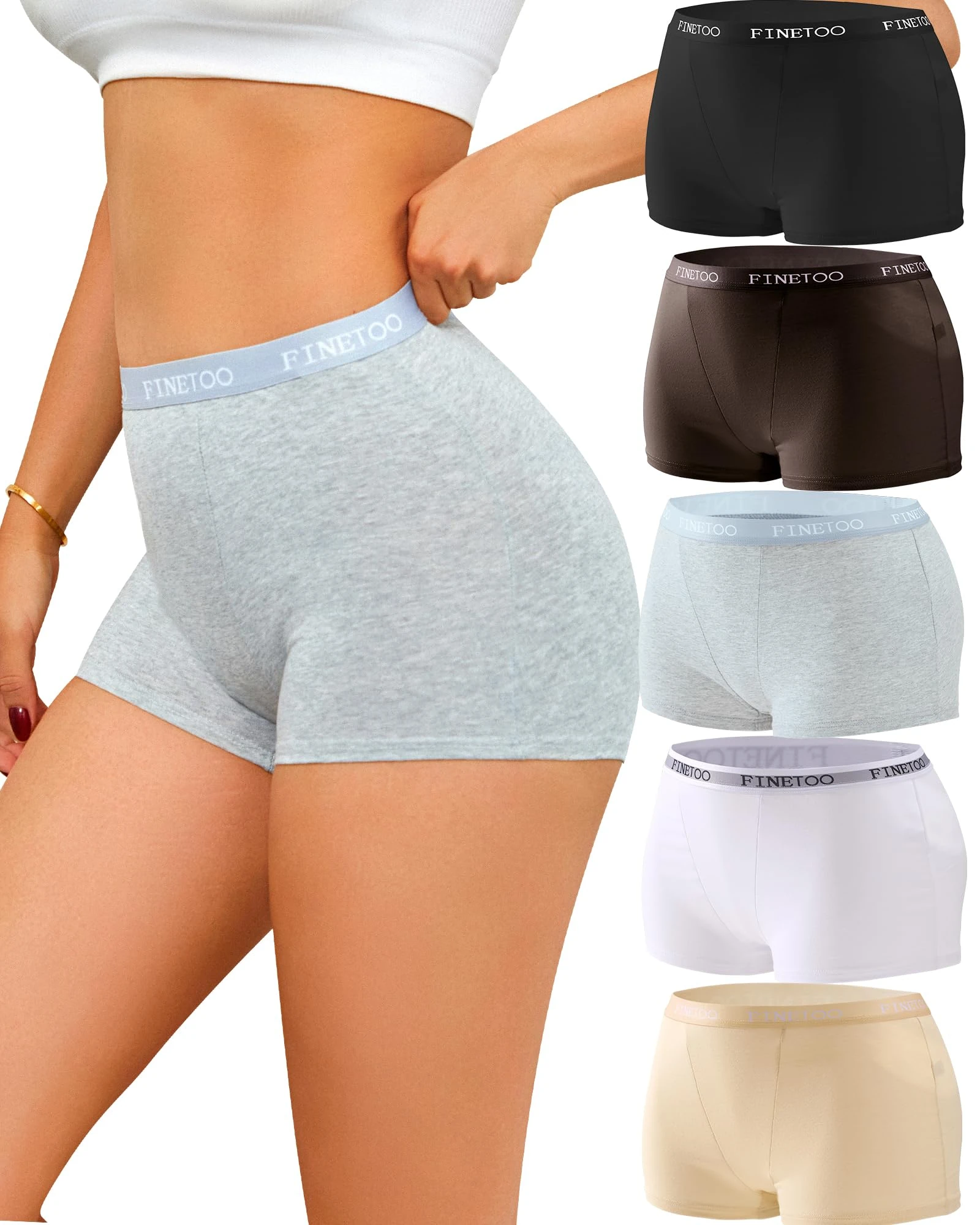 FINETOO Womens Boxer Shorts Underwear Women Cotton Pants Womens Knickers Multipack Soft French Knickers Comfortable Ladies Boy Shorts Sexy Panties Pack of 5