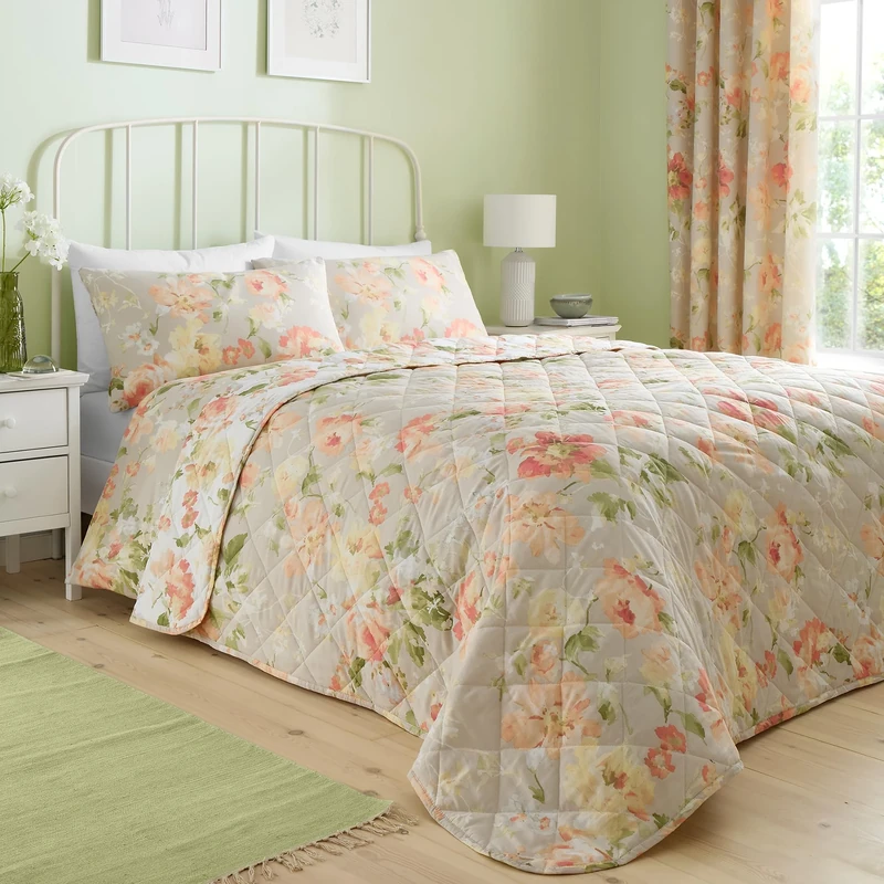 Dreams & Drapes - Heritage Florette Bedspread (230 x 230cm) - Natural Quilted Bedspread - Matching Bedding & Curtains Available - Natural Bedcover