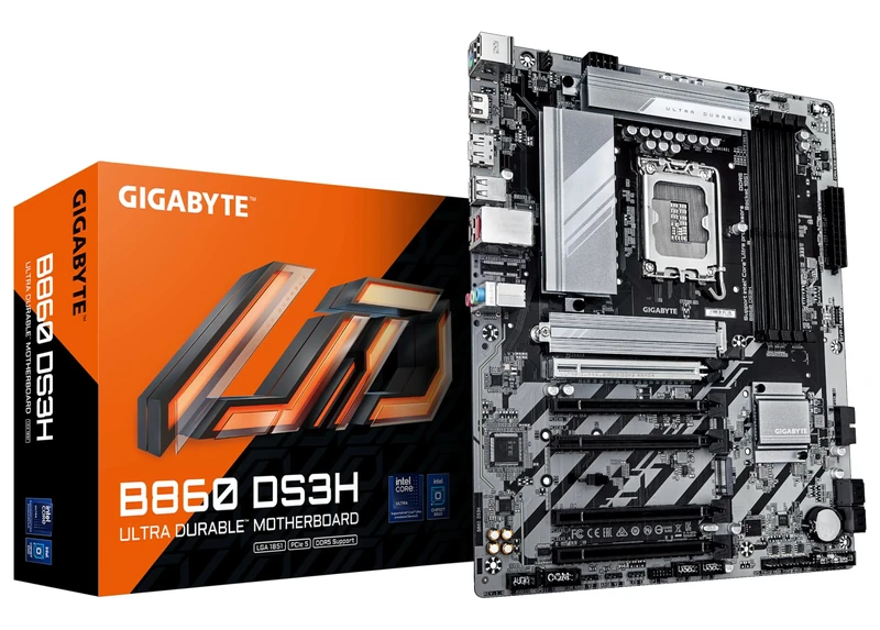 GIGABYTE B860 DS3H Motherboard - Supports Intel Core Ultra CPUs, 8+1+2+2 phases VRM, up to 9066MHz DDR5, 1xPCIe 5.0 + 1xPCIe 4.0 M.2, 2.5 GbE LAN, USB 3.2 Gen 2x2