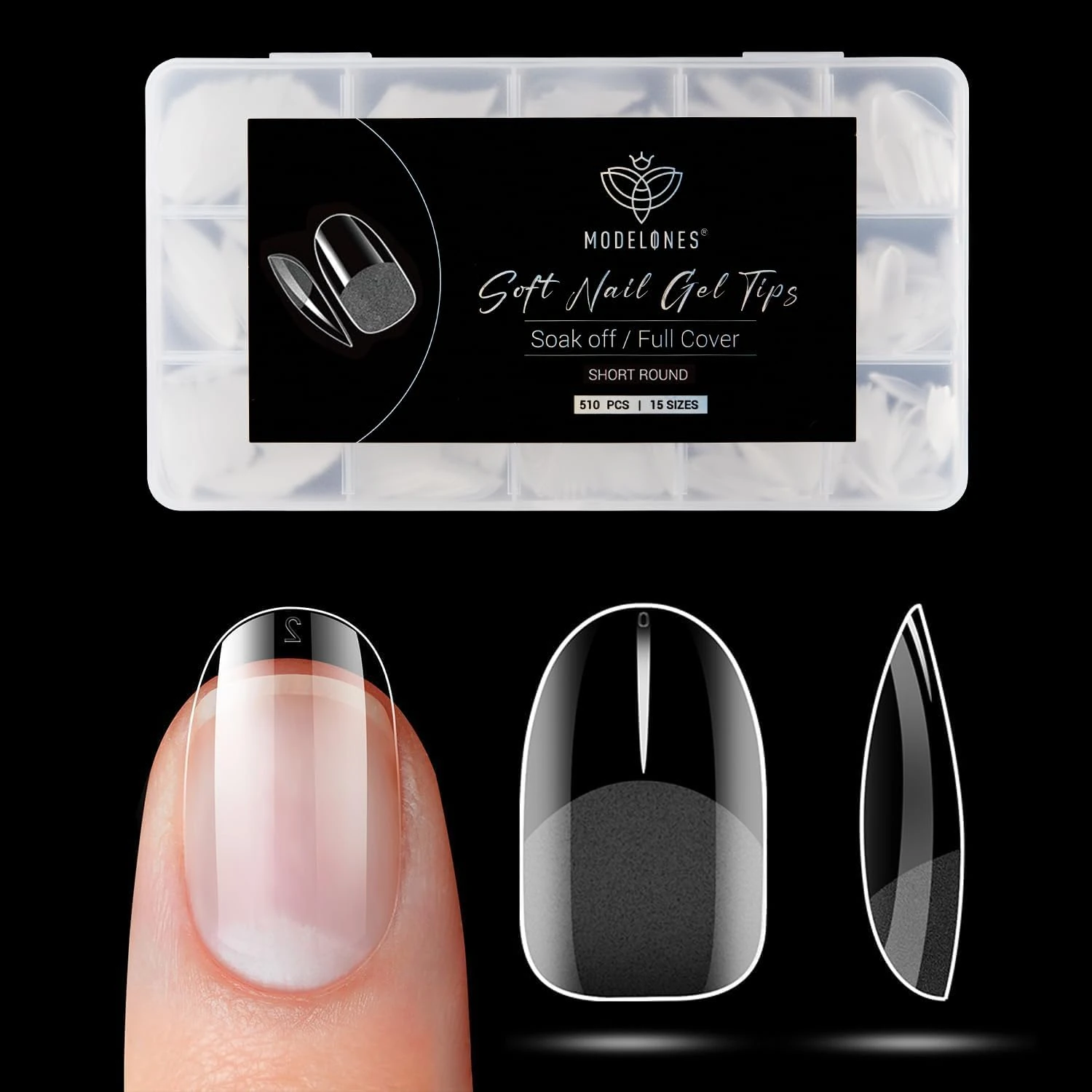 Modelones Extra Short Oval Round Nail Tips -510Pcs Soft Nail Tips for Gel Extensions Pre-shaped Half Matte Full Cover Clear Acrylic Gel Kit False Press on Nails Manicure Salon DIY at Home 15 Sizes